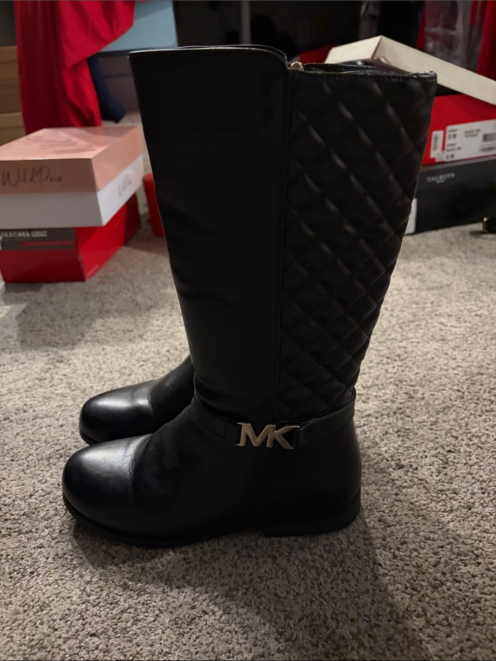 Michael Kors Black Quilted Leather Knee Boots with MK Accent